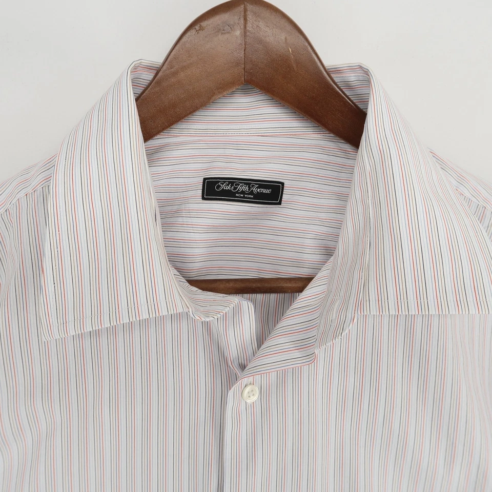 Camisa de vestir Saks Fith Avenue para hombre 17,5 L blanca a rayas manga larga abotonada Foto 2 de 4