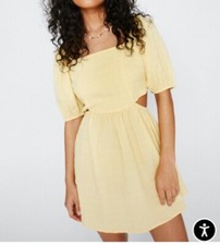 NWT Nastygal Cut Out Smock Dress Yellow 4 Small Sundress Fit and Flare