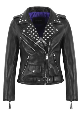 Damen Brando Lederjacke Pyramide Nieten Klassisch Biker Gothic Style Jacke