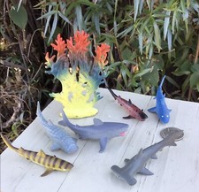 Ocean Sea Plastic Figures 6 Sharks Coral Miniature Cake Decor Play Toys 3 -4