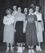 1950s Group Of Seven People Fashionable Attire Smiling Friends