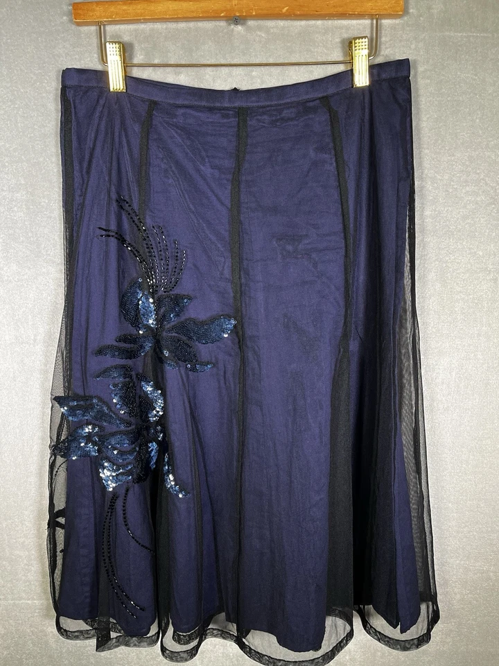 Falda French Connection Gótica Bruja Negra Púrpura Floral Bordada Lentejuelas 8 Foto 3 de 4
