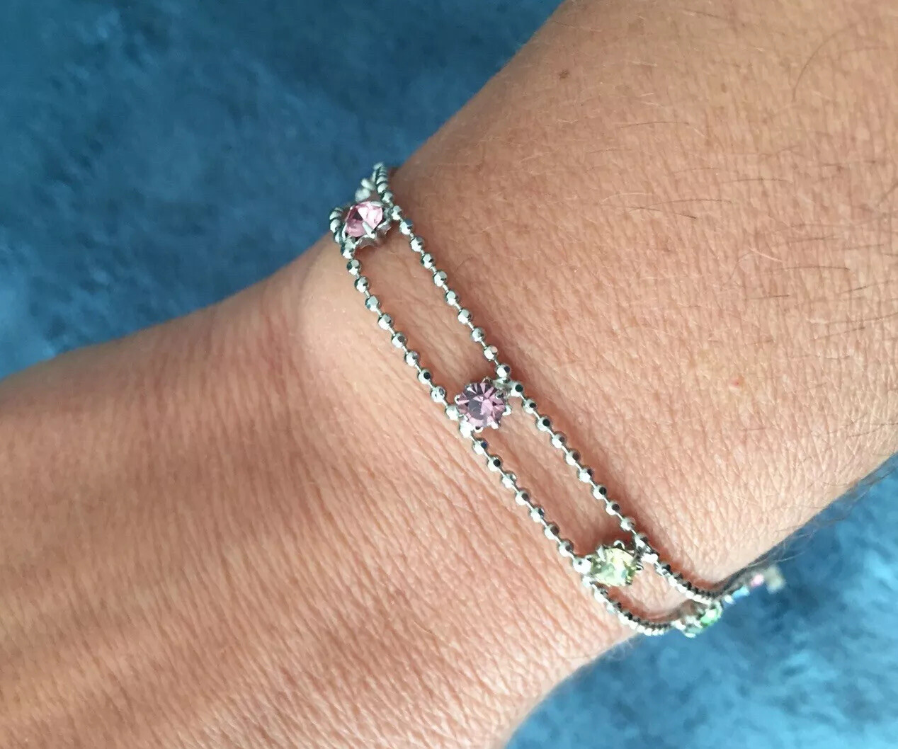 Bracelet Art Déco Vintage Strass Floral Bleu, Style Années 1920, Argenté - Neuf Sans Emballage