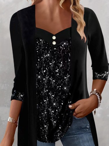 Uk Womens Sparkly Sequins Pullover Tops Loose Blouse Autumn Tee Shirts SIZE 6-16 - Picture 11 of 15