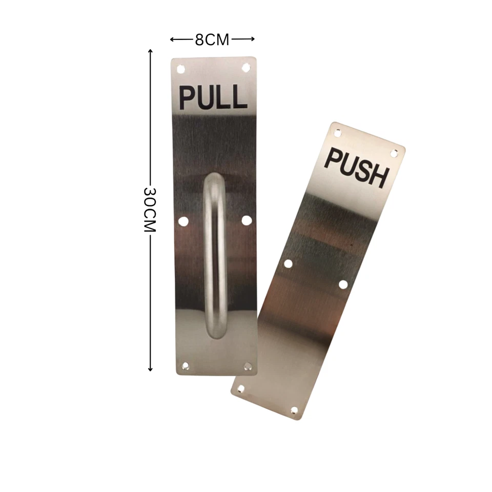 Heavy Duty Stainless Steel Pull Handle, Push Plate & Screws for Work Office Door - Image 3 of 4