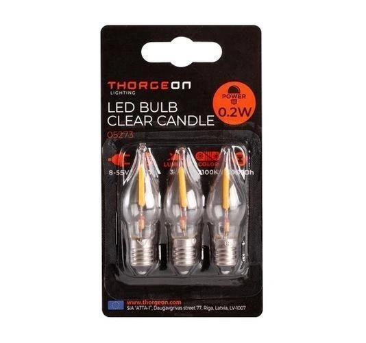3 Paquetes Bombillas LED Transparentes Vela 0.2W E10 8-55V 12Lm 2100K THORGEON - Imagen 1 de 2