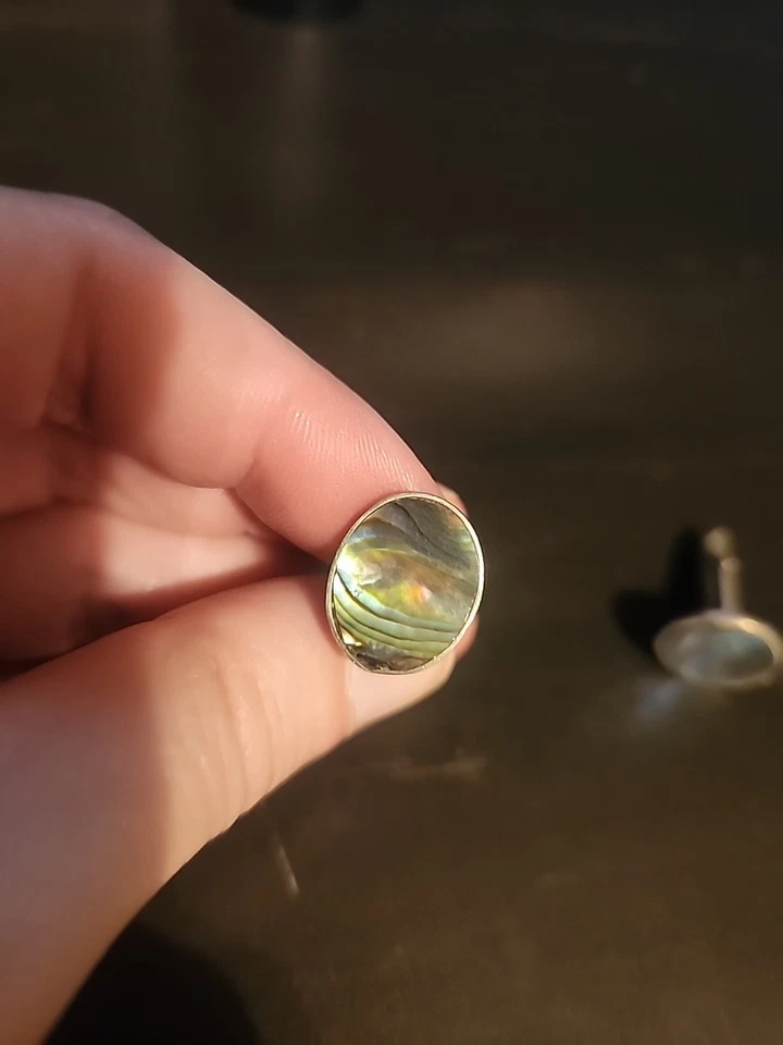 Gemelos vintage de plata y abulón Foto 2 de 4