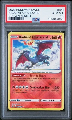 2023 POKEMON SWORD & SHIELD CROWN ZENITH #020 RADIANT CHARIZARD PSA 10