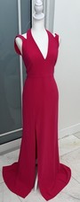 (..10)Halston Women's Magenta Pink Plunge V-neck A-Line Formal Gown Dress Size 4