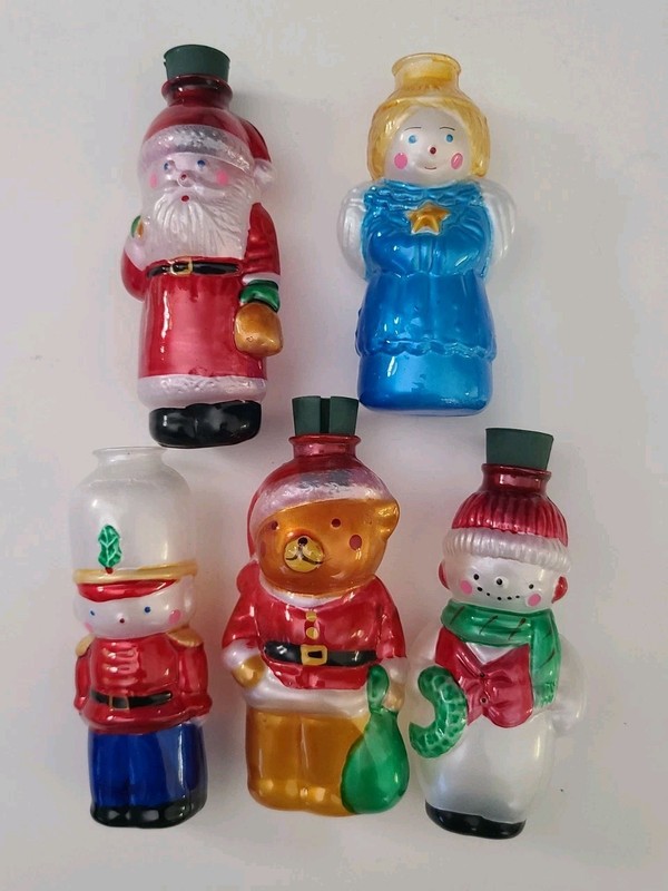 Lot Of 5 Vintage Avon Glass Light Cover  Christmas Ornaments Various Characters