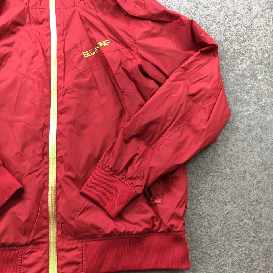 Chaqueta cortavientos Billabong para hombre grande roja con capucha cremallera completa nailon ligera Foto 3 de 4