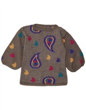 Vintage Damen Pullover Pulli U-Boot-Ausschnitt UK 12 mittelgrau Paisley CP23