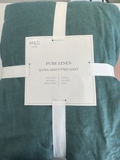 M&S 100% pure linen Teal Extra Deep Fitted sheet king Size Marks & Spencer