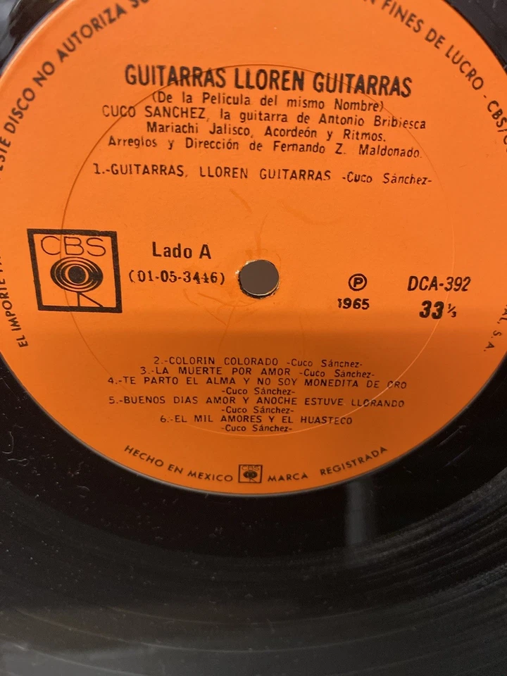 Cuco Sanchez - Canciones De La Película "Guitarras, Lloren Guitarras" LP MEXICO - Image 3 of 4