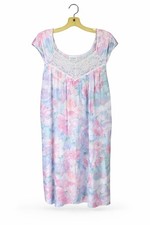 Vintage Lorraine Floral Nylon Nightgown Lace Yolk Pastel Cottagecore NOS Sz L