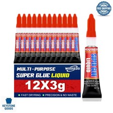 12 Pack Super Glue Liquid - Fast-Drying, Clear, Strong Bond for Multiple Mate...