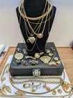 Vtg Mod Gold Tone Costume Jewelry Lot Wearable 32 Pc Chains Pendants Brooches