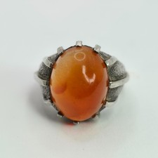 925 Sterling Silver Ring Vintage Carnelian Sculpted Cocktail Goth size 6
