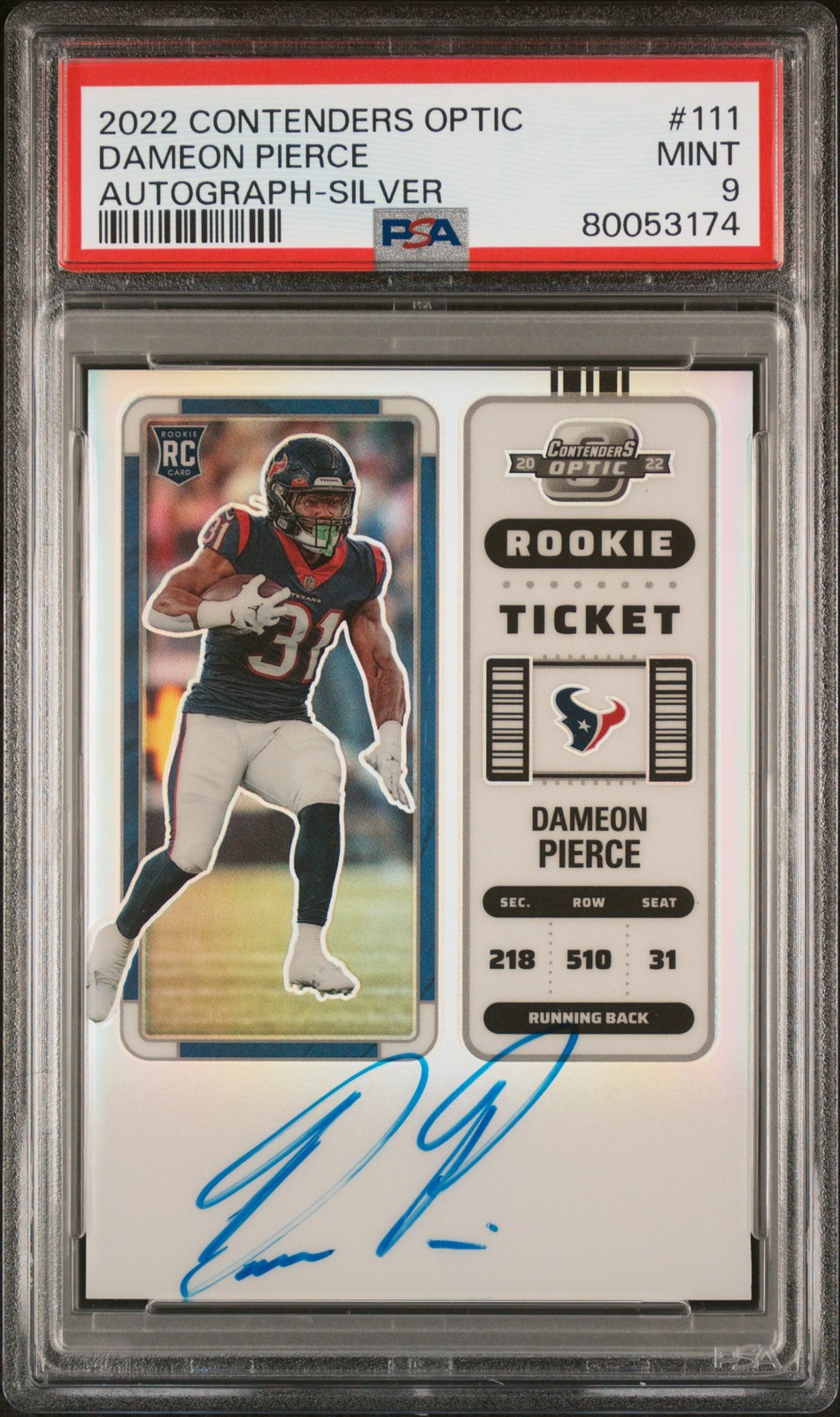 2022 Panini Contenders Optic Dameon Pierce #111 Autograph Silver PSA 9
