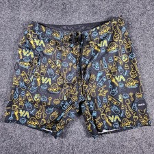 RVCA Artist Network Program Mens 34 Board Shorts Black Yellow Blue Doodle Print