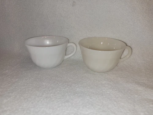 PAIR Of Vintage Fire-King White Ovenware Swirl Coffee Tea Cup Mug Milk Glass USA