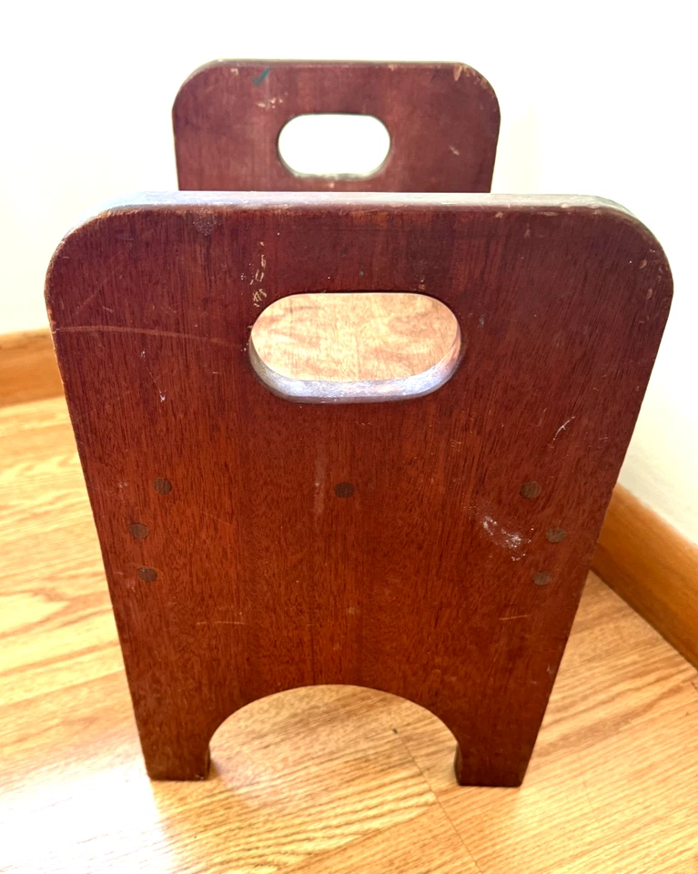 Rustic Primitive Wooden Stool Small Bench Handles - Image 4 of 4