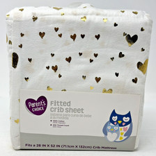 PARENT'S CHOICE 100 Cotton Fitted Crib Sheet 28 x 52 Gold Hearts NEW