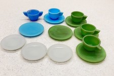 VTG Mixed Lot 13 Piece Akro Agate Slag Glass Art Deco Child's Tea Set Dishes