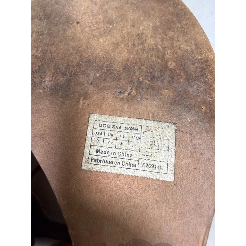 Sandalias de cuña UGG para mujer de cuero marrón alpargata plataforma tiras correa en T talla 9 Foto 4 de 4