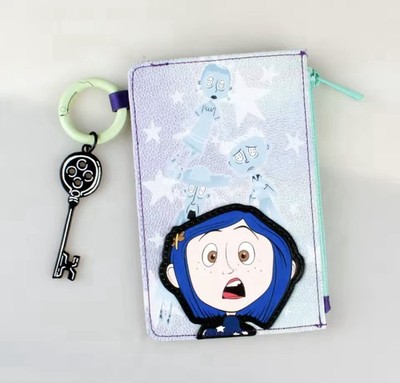 New CORALINE Keychain ID Wallet CARD HOLDER Faux leather COIN PURSE Button Key