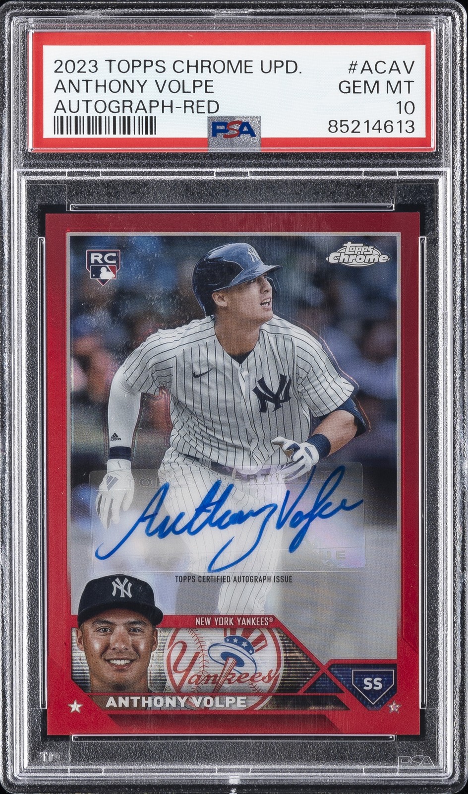 2023 TOPPS CHROME UPDATE AUTO RED REFRACTOR #ACAV ANTHONY VOLPE 3/5 PSA 10