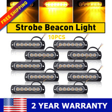 Set Of 10 Amber 6 LED Strobe Light Bar Car Truck Flashing Warning Hazard Beacon