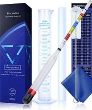 Hydrometer Test Kit, Triple Scale Alcohol Tester Hydrometer for Wine, Beer, K...