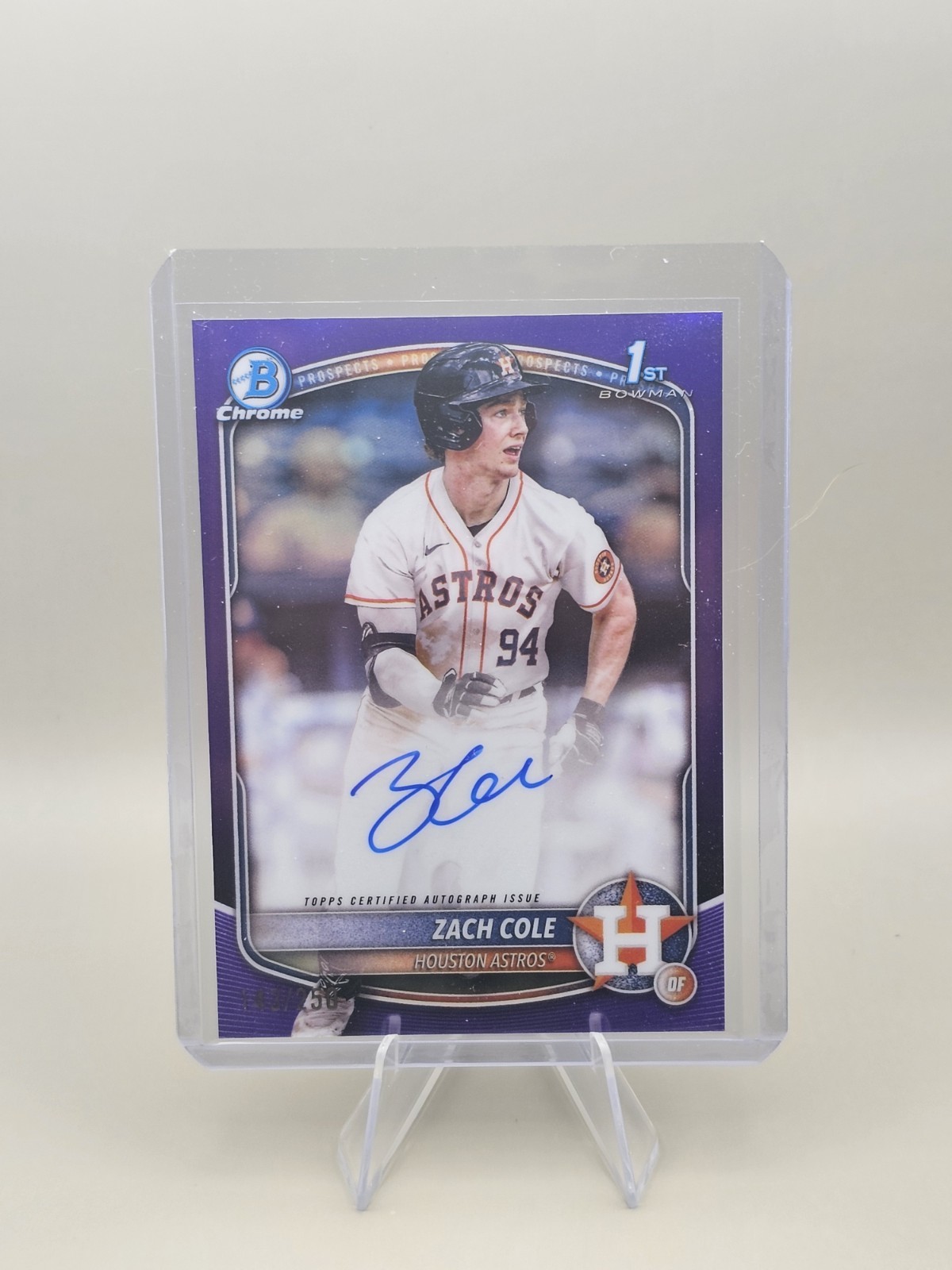 2025 Bowman Chrome Zach Cole 1st Bowman Auto #CPA-ZC Purple Refractor /250