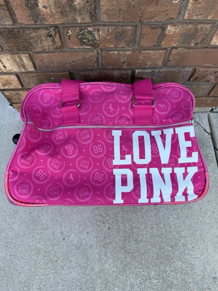 Bolso de Lona Rodante Rosa Y2K Victoria’s Secret Grande con Logotipo Rosa Caliente ~RARO Foto 2 de 4