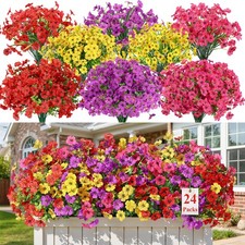 24 Bundles Artificial Flowers for Outdoors Decoration, UV Resistant Silk Faux...