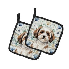 Caroline's Treasures Parti-color Havanese Coastal Sea Glass Pair of Potholders