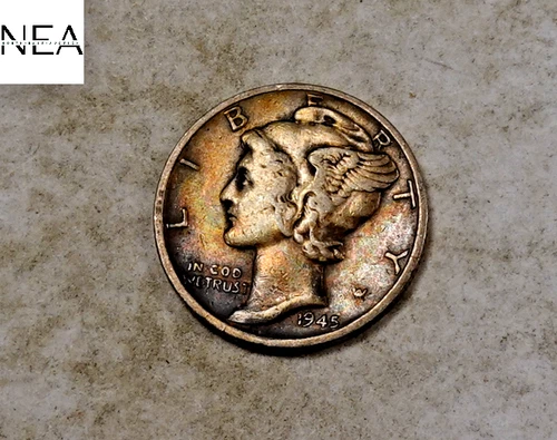 1945-S Mercury Dime ~ Almost Uncirculated AU Rainbow Toned ~ MICRO S (ZD114)