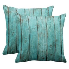Decorative Throw Pillow Cover Square Size 20x20 Inches Turquoise Wood Teal Ba...