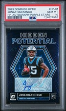 2023 DONRUSS OPTIC HIDDEN POTENTIAL PURPLE STARS JONATHAN MINGO RC 14/25 PSA 10