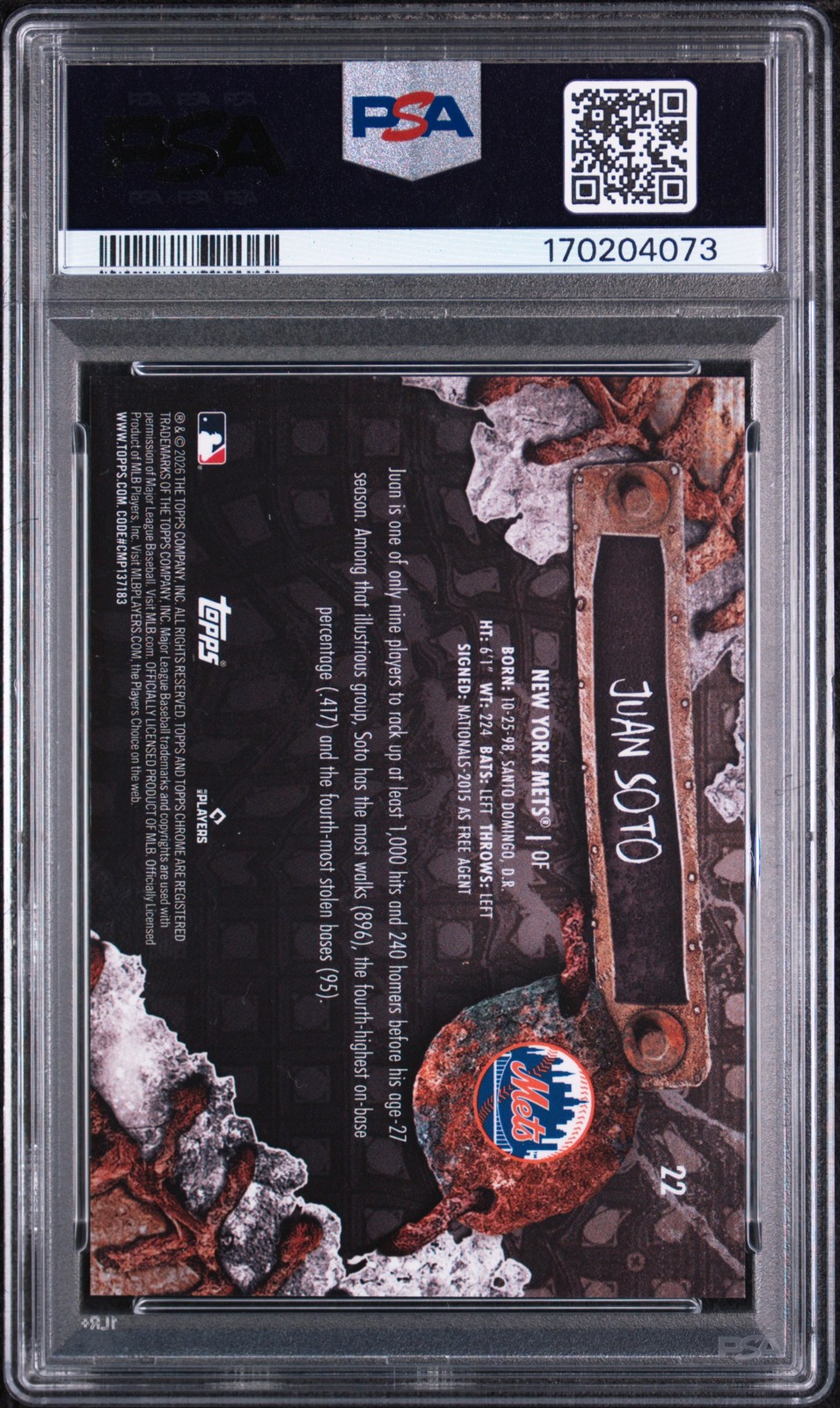 2026 TOPPS CHROME X CACTUS JACK GOLD REFRACTOR #22 JUAN SOTO 22/50 PSA 10 view 2