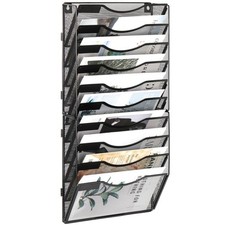 10 Pocket Mesh Wall Mounted File Organizer Paper Hanging Folder Holder Black