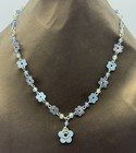 Blue Flower Bead Necklace Floral Pendant Silver Tone Fashion Jewellery