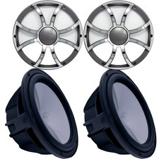 Two Wet Sounds Revo 12" Subs Grills-Black Subs Gunmetal Stainless Grills-2 Ohm