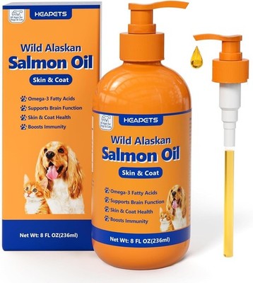 Wild Alaskan Salmon Oil for Dogs & Cats, Fish Oil Omega 3 Supplements Pump- 8 oz