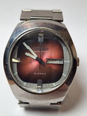 U7 Vintage citizen Automatic Ziffernblatt Rot Herrenuhr Armbanduhr 4-1651365 MK