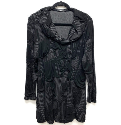 Ralston Drapy Cowl Cardigan Womens Black 3D Textured Patches Lagenlook Medium