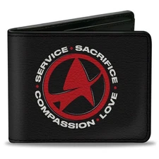 Bi-Fold Wallet STAR TREK SERVICE SACRIFICE COMPASSION LOVE Badge Icon Black/Whit