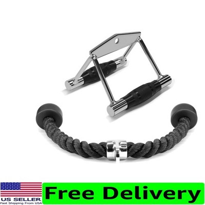 All-in-One Gym Cable Attachments: Tricep Rope & Row Handle - 880 LB Load Support