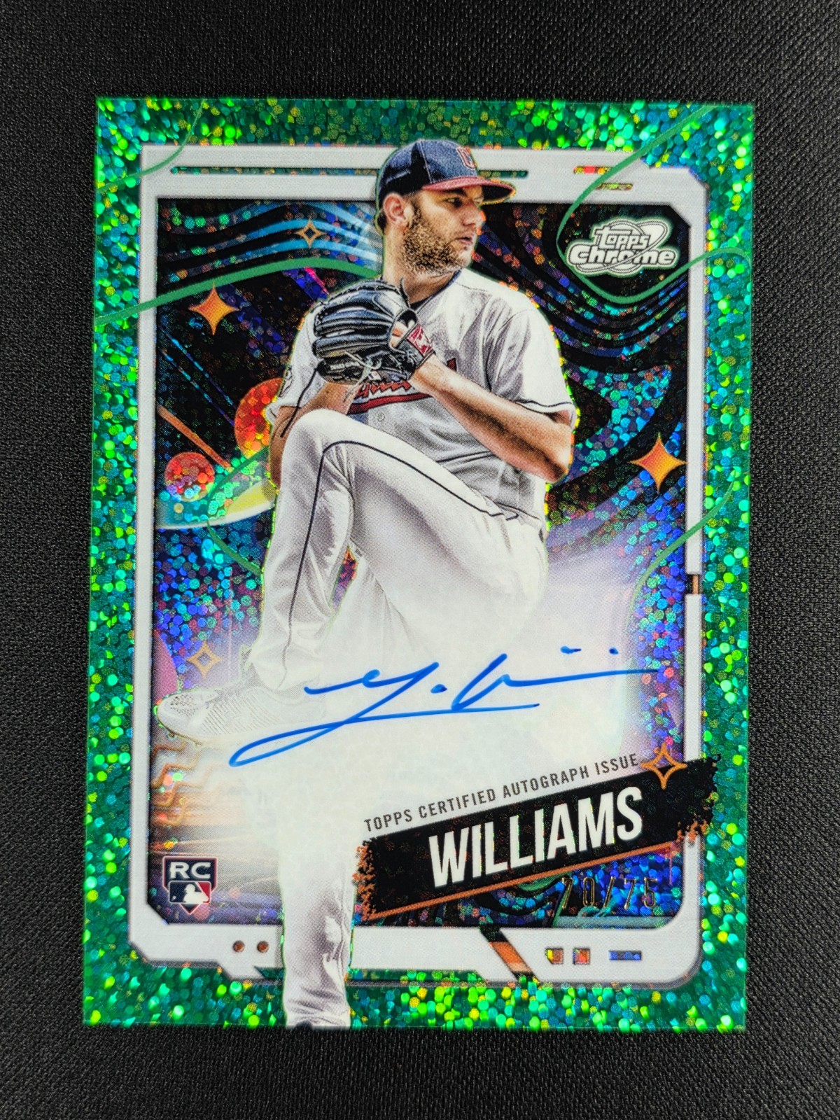 Gavin Williams 2024 Topps Chrome Cosmic Green Space Dust Refractor /75 RC AUTO